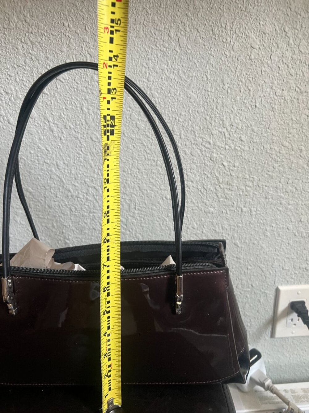 Beijo Oxblood Patent Shoulder Bag Y2K Structured Purse Black Trim - Picture 7 of 7